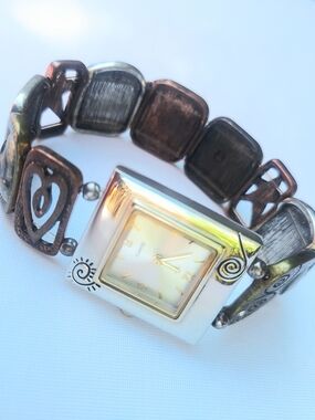 Tri-Tone Stretch Bracelet Watch "Faith Hope Love" Quartz Works!